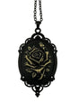 Schwarze Rose Kamee Anhänger Halskette.