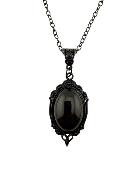 Schwarze Onyx-Anhänger-Halskette mit aufwendigem Filigran-Design