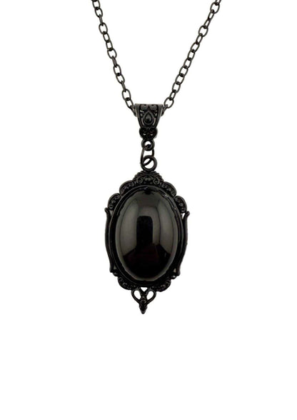 Schwarze Onyx-Anhänger-Halskette mit aufwendigem Filigran-Design