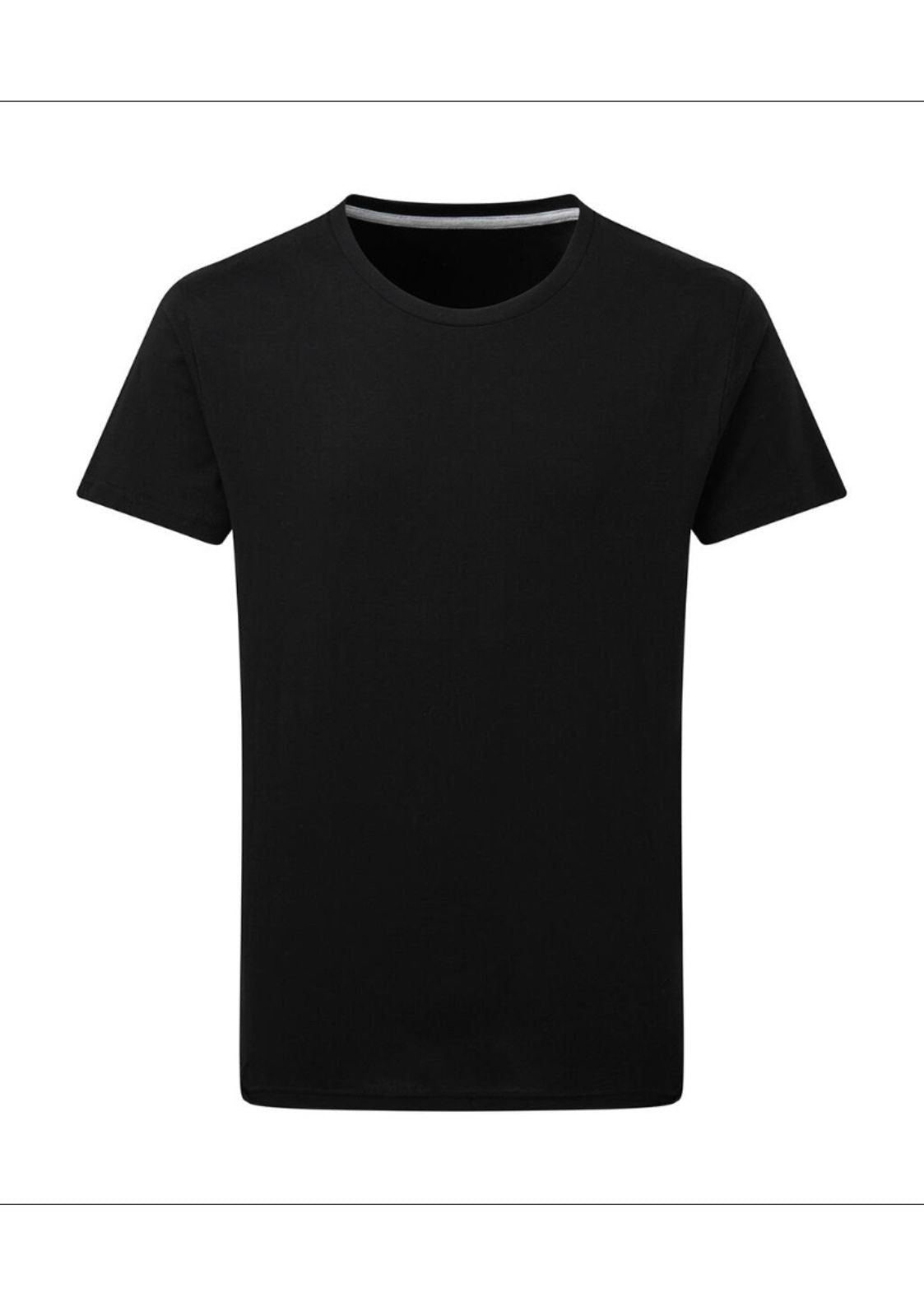 Schwarzes T-Shirt mit Rundhalsausschnitt.