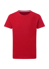 Rotes T-Shirt mit Rundhalsausschnitt.