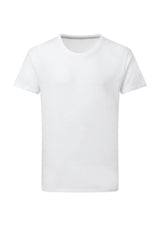 Einfarbiges weißes T-Shirt.