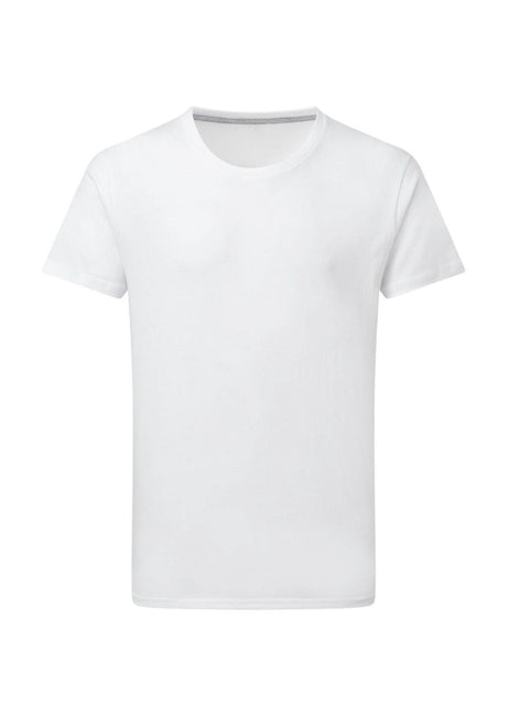 Einfarbiges weißes T-Shirt.
