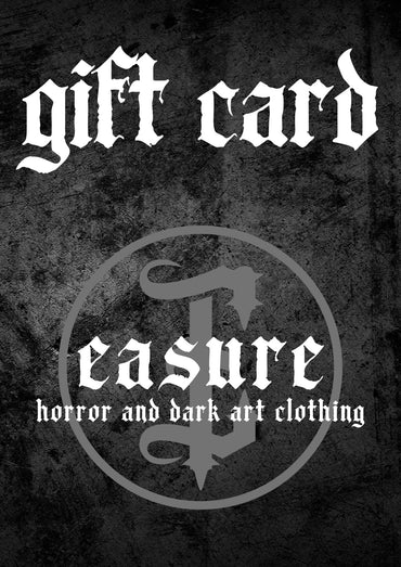 Schwarzer geschenkgutschein von easure für horror und dark art kleidung als perfektes gothic geschenk