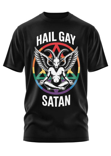 Schwarzes schweres unisex t-shirt mit hail gay satan design aus strapazierfähigem stoff und weicher qualität