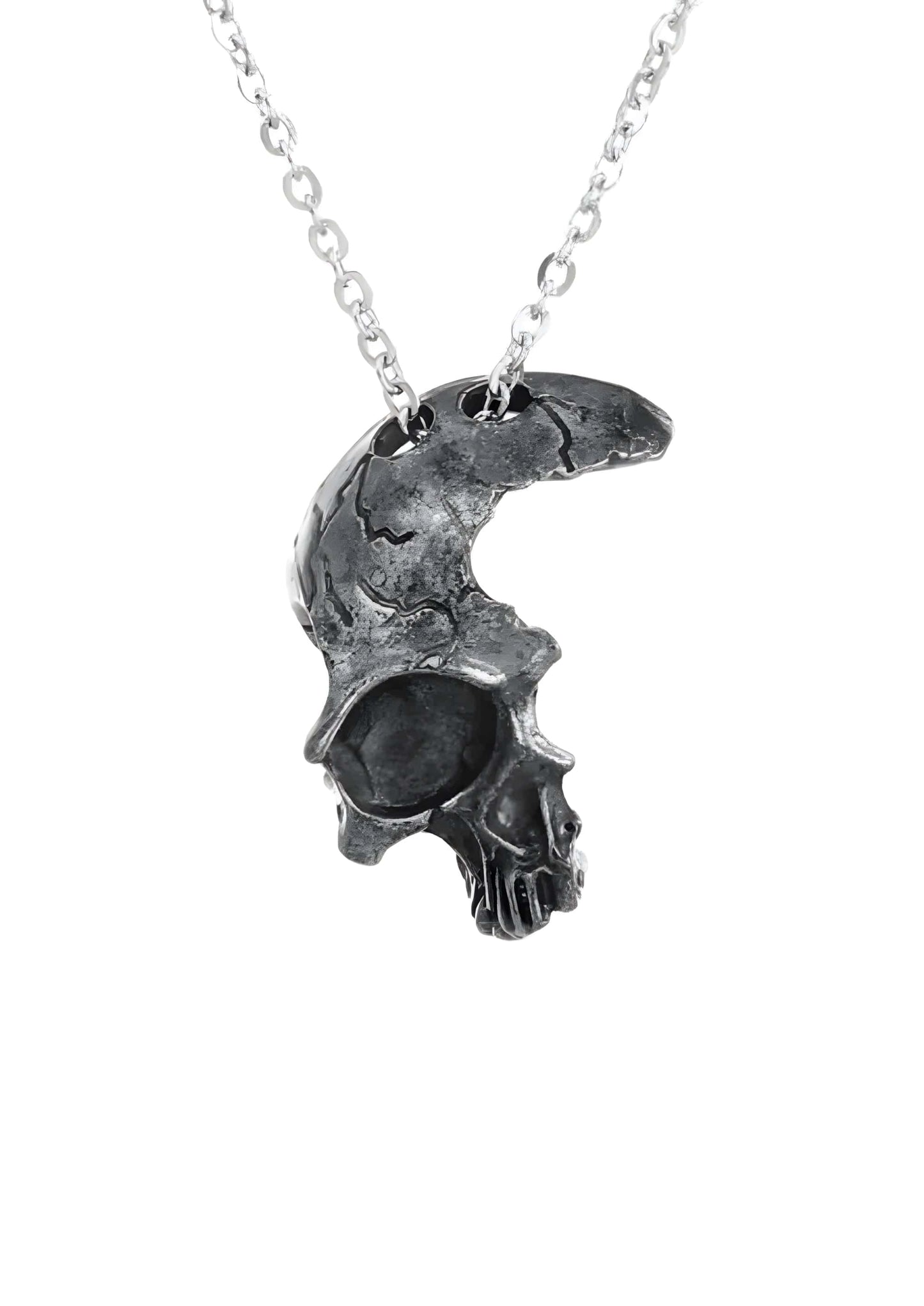 Silberne half skull halskette mit schwarzem stein auge im gothic horror stil