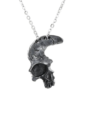 Silberner Totenkopfmond-Halskette mit schwarzem Steinauge