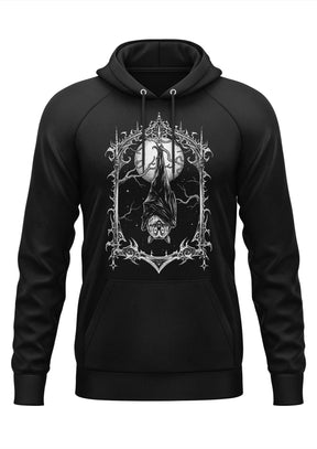 Schwarzer Gothic-Hoodie Hanging Bat mit Fledermaus, Schädel und Mond