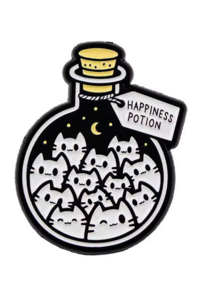 Schwarz-weißes Katzenthema Glücks-Trankflaschen-Anstecker.
