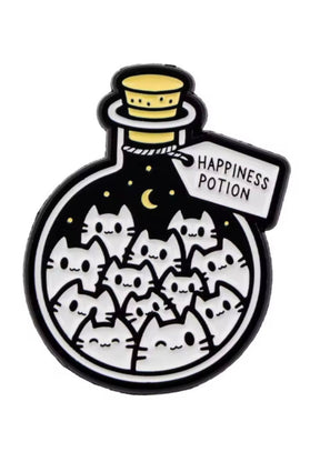 Schwarz-weißes Katzenthema Glücks-Trankflaschen-Anstecker.