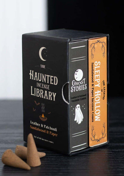 Schwarze und orange box the haunted incense library mit 60 räucherkegel leder patchouli sandelholz und papier für zarte duft