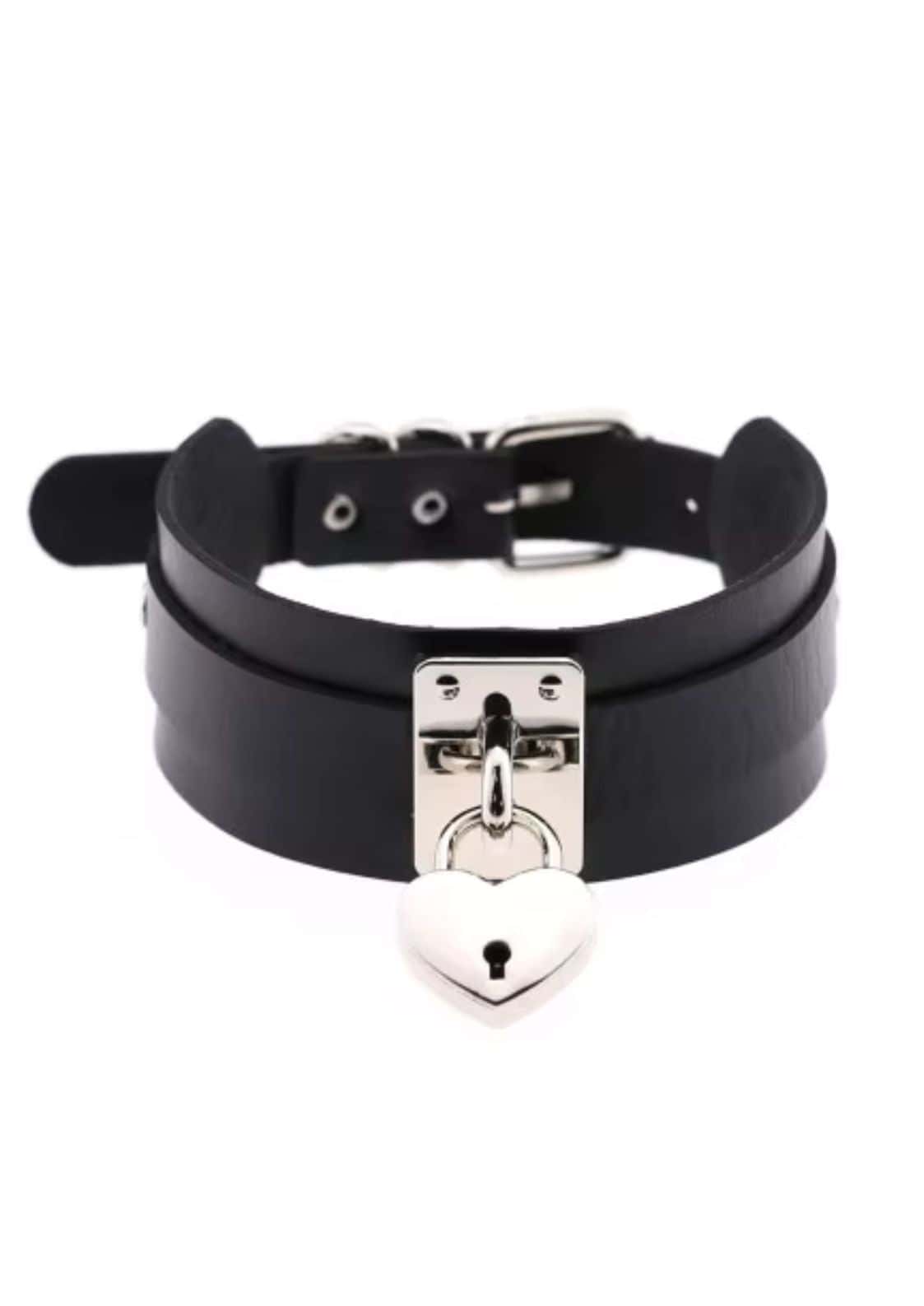 Schwarze leder herz schloss choker halskette im gothic horror stil