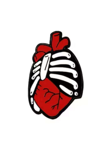Rote herz enamel pin mit weißen rippen im gothic horror stil ack ack design