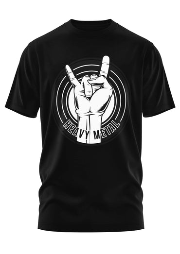 Schwarzes schweres unisex t-shirt mit heavy metal hand grafik aus strapazierfähigem stoff und konzentrischen kreisen