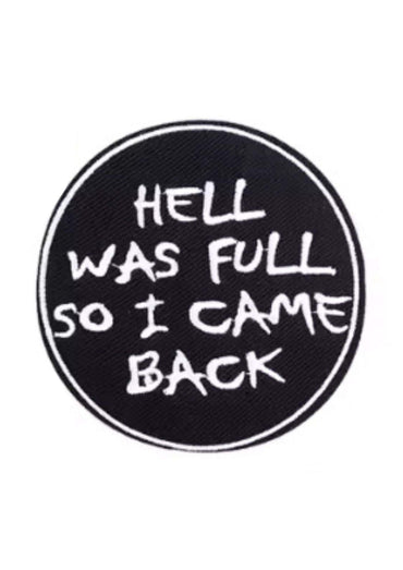 Schwarzer polyester patch mit weißem text hell was full so i came back hergestellt in china