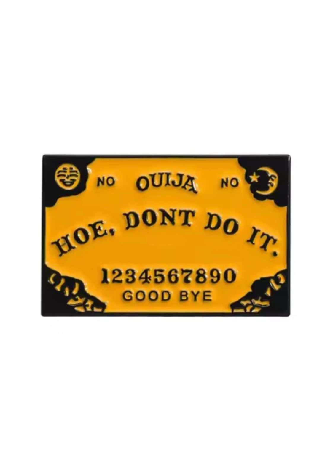 Gelbes und schwarzes Ouijabrett mit klassischem Design.