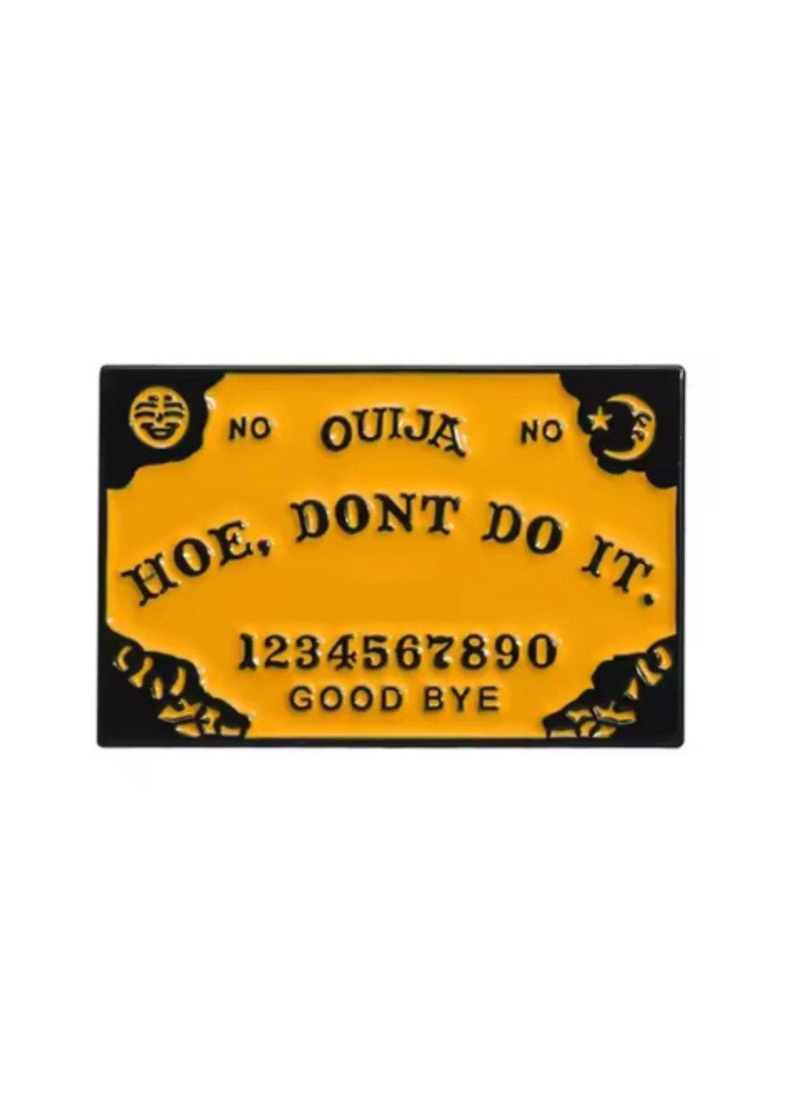 Gelbes und schwarzes Ouijabrett mit klassischem Design.