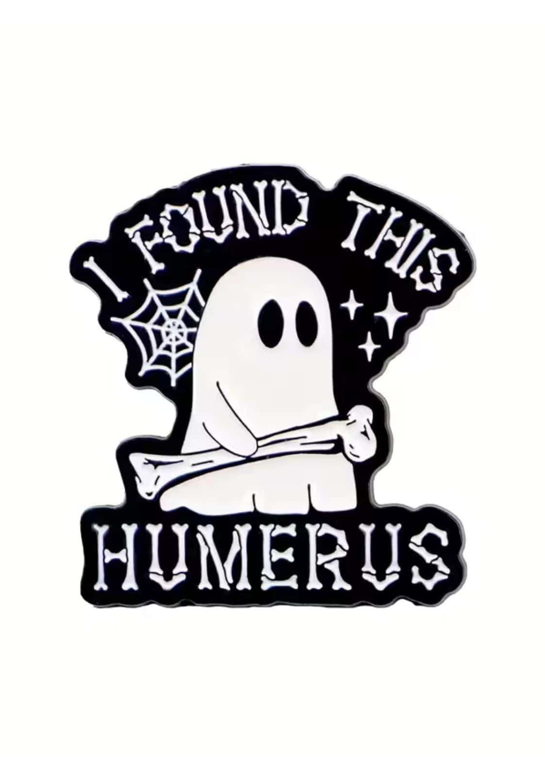 Schwarz-weißer Geisteraufkleber mit Knochen- und Spinnennetzmuster.