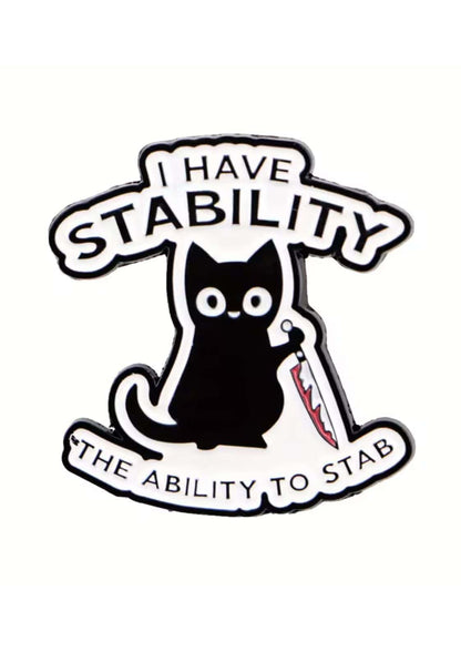 Gothic schwarze Katze Emaille-Anstecker mit Messer-Motiv und Horror-Text