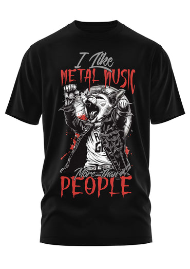 Schweres unisex t-shirt in schwarz mit anthropomorphem katzengrafik und text zu metal-musik aus strapazierfähigem stoff