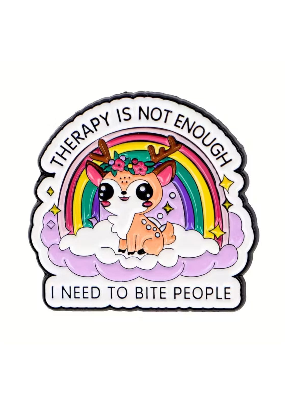 Bunte Emaille-Anstecknadel mit einem niedlichen Reh und Regenbogen.