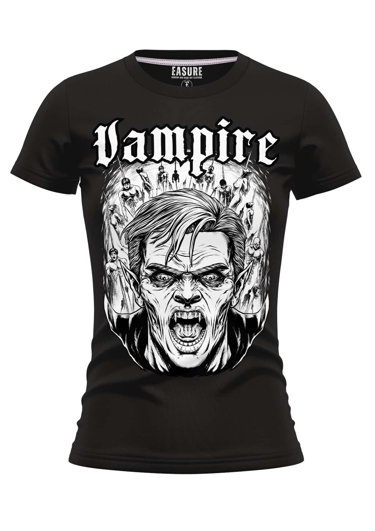 Schwarzes girlie t-shirt impaler mit weißem vampire grafikdruck aus strapazierfähigem stoff und weicher qualität