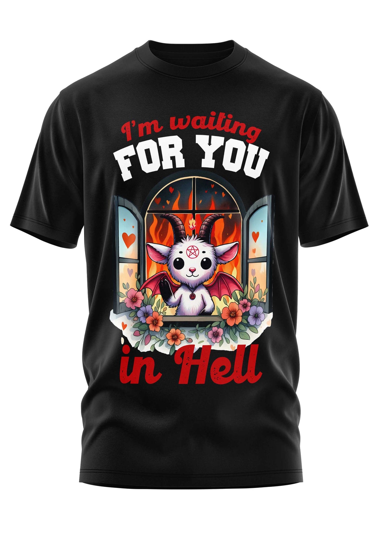 Schwarzes T-Shirt mit einer süßen Teufelsgrafik.