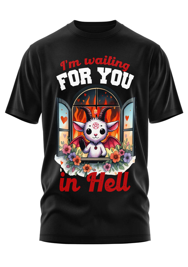 Schwarzes T-Shirt mit einer süßen Teufelsgrafik.