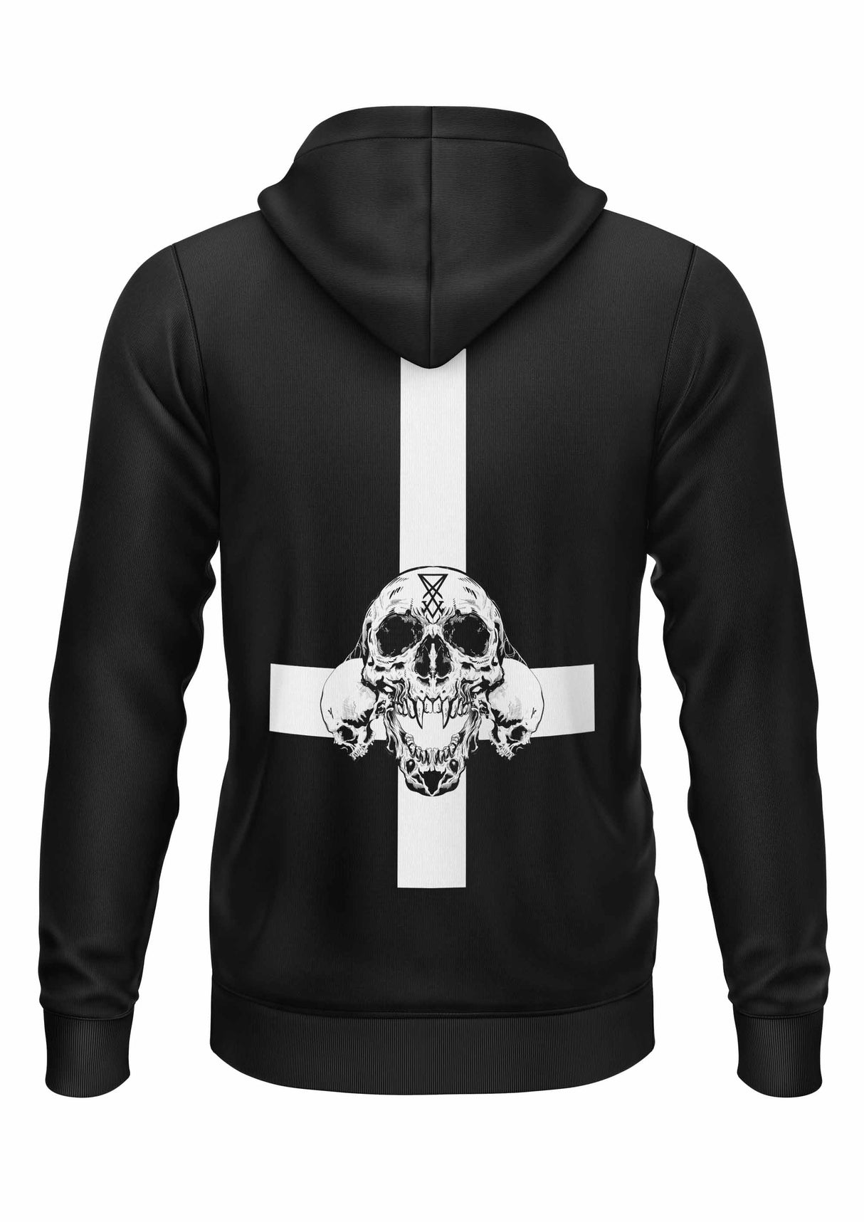 Schwerer Unisex Hoodie mit weißem umgekehrtem Kreuz und Schädel