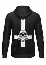 Schwerer Unisex Hoodie mit weißem umgekehrtem Kreuz und Schädel