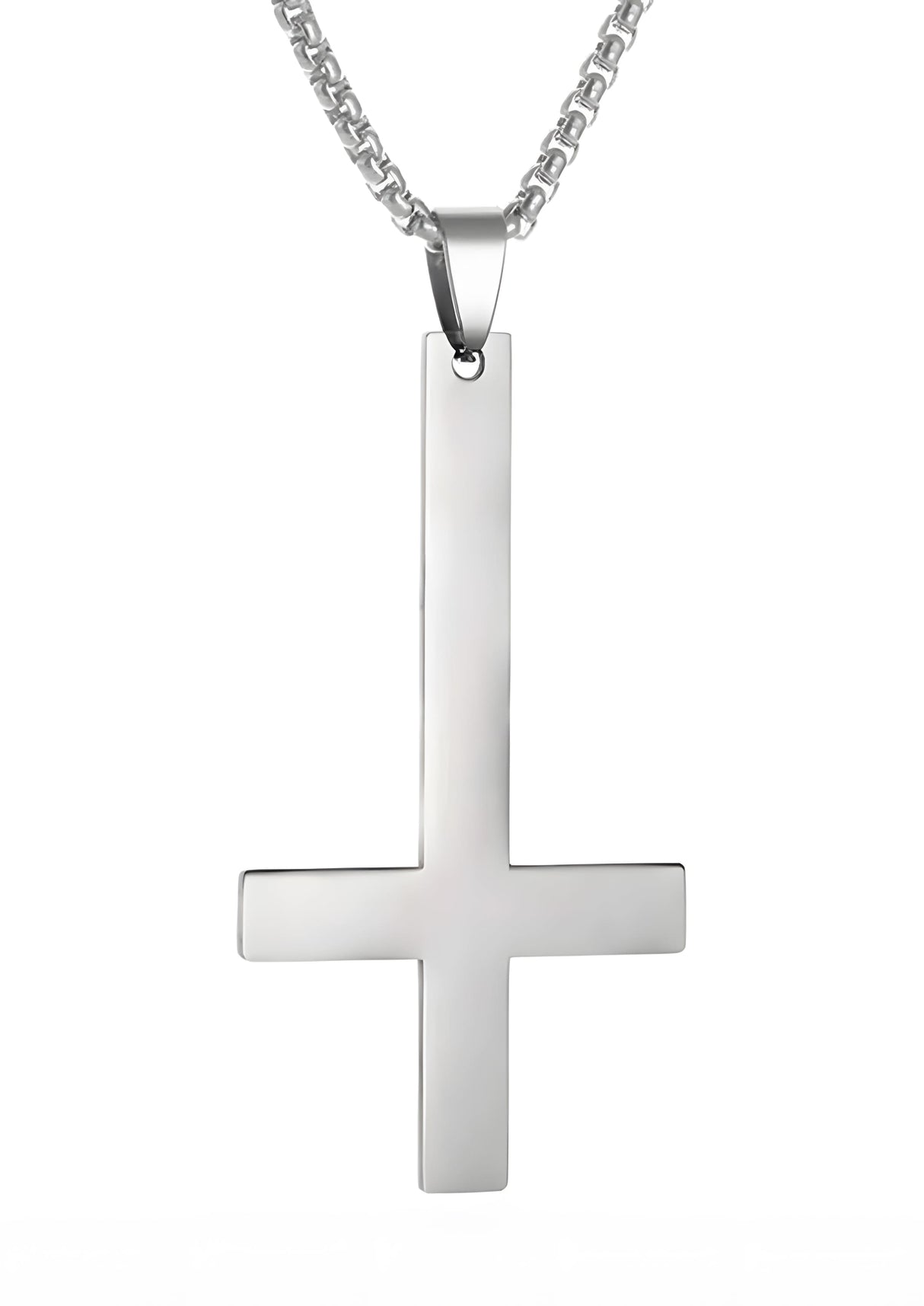 Silbernes Kreuzanhänger-Halskette mit polierter Oberfläche und Kastenkette.