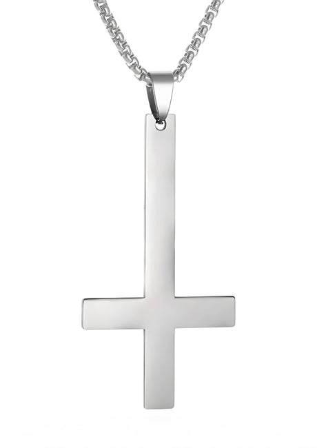 Silbernes Kreuzanhänger-Halskette mit polierter Oberfläche und Kastenkette.