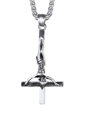 Umgekehrtes Kreuz Jesus Halskette aus Silber mit Jesus-Figur