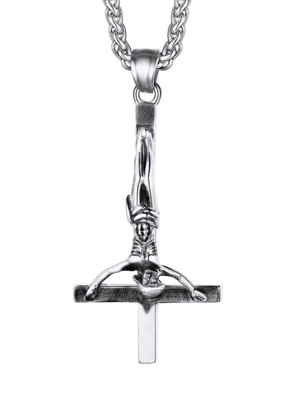 Umgekehrtes Kreuz Jesus Halskette aus Silber mit Jesus-Figur