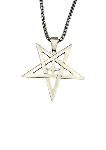 Silberne kreuz pentagramm halskette mit umgekehrtes kreuz pentagramm anhänger und passender boxkette für dunkle mode