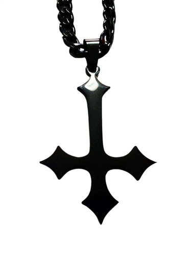Schwarzes kreuz zeiger halskette mit inverted cross pointed design aus schwarzem material