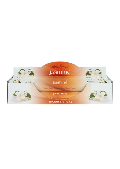 Jasmine elements räucherstäbchen in weiß-orange box mit blumendekor perfect für raum design und duft