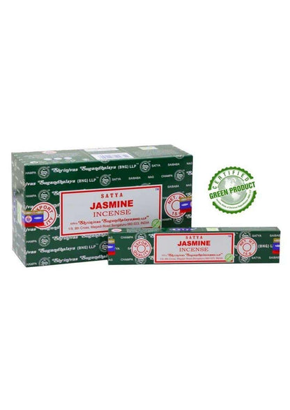 Grüne und rote satya jasmine räucherstäbchen verpackung für gothic horror und dark fashion aromatische nutzung