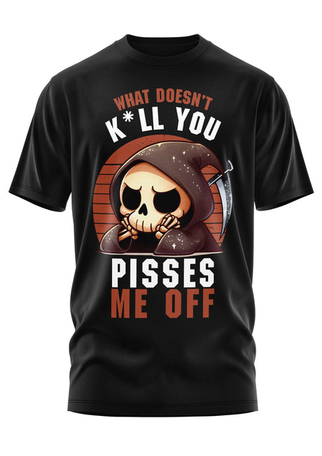 Schwarzes T-Shirt mit der Abbildung eines Sensenmannes.