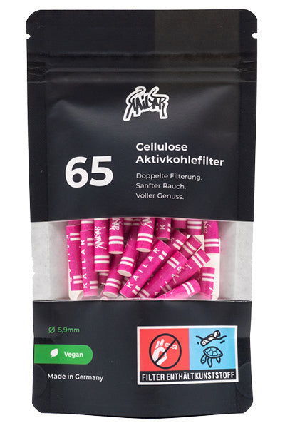 Packung mit rosa Zellulose-Aktivkohlefiltern.