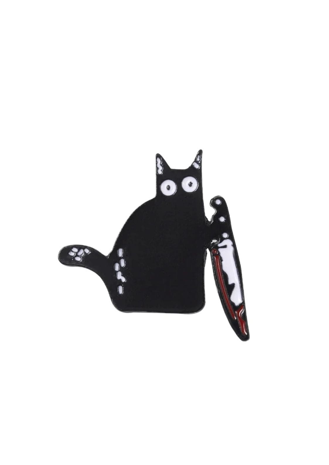 Schwarze Katze mit einem blutigen Messer.