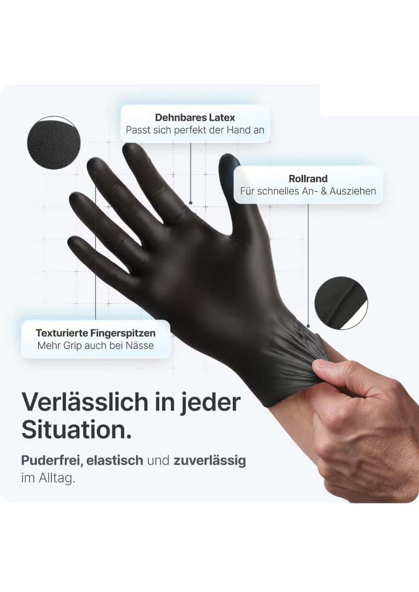 Schwarze latex handschuhe mit stretch und texturierten fingertips für besseren griff als haarfarbe anleitung tierfreundliche produkte