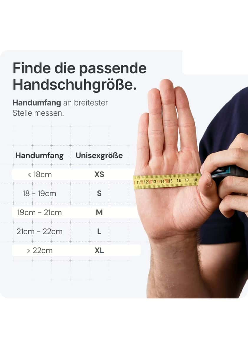 Ein gelbes maßband misst die breiteste stelle der handfläche bei weißen latex handschuhen für haarfarbe passt und directions haarfarbe
