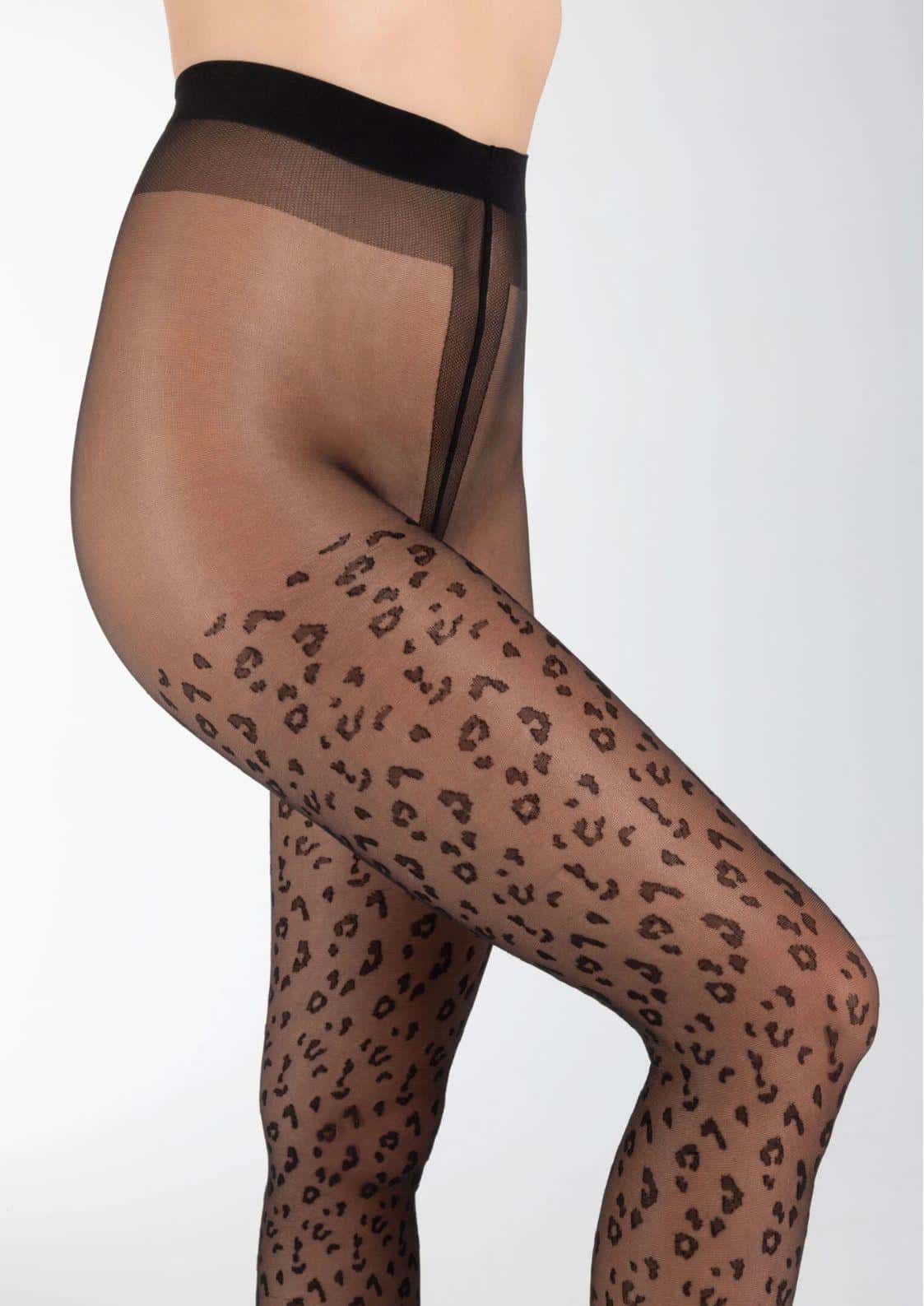 Leoparden muster strumpfhose in schwarzer transparenter optik mit solidem bund und gotischem stil feinen fischnetzstrümpfen