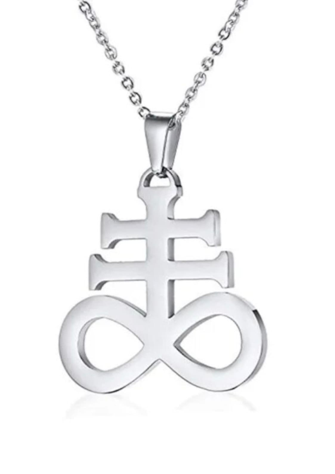 Silbernes Unendlichkeitssymbol-Anhänger mit Kreuz, Edelstahl, Kette - LEVIATHAN