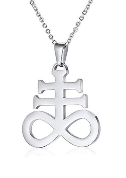 Silbernes Unendlichkeitssymbol-Anhänger mit Kreuz, Edelstahl, Kette - LEVIATHAN