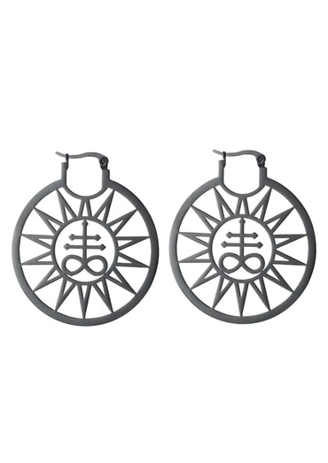 Darkgraue metallohrringe leviathan sun black mit sonnenstrahlen-design und zentralem sigil