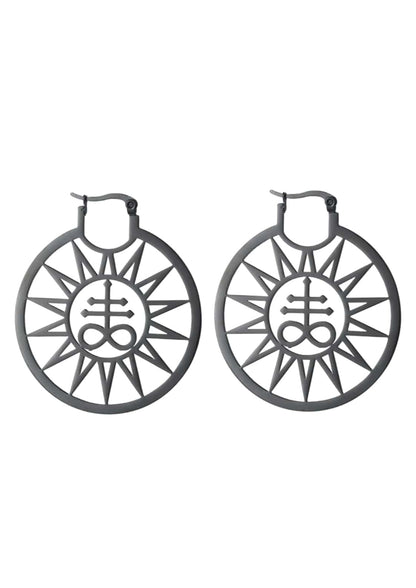 Darkgraue metallohrringe leviathan sun black mit sonnenstrahlen-design und zentralem sigil