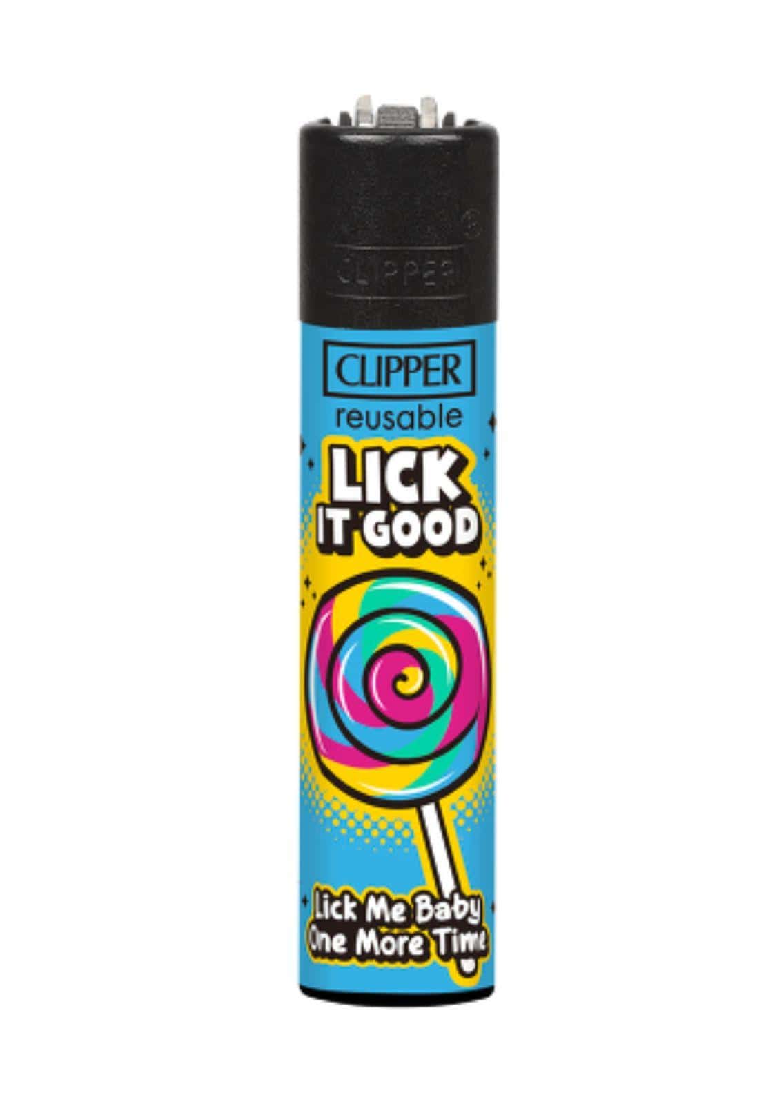 Buntes lollipop-motiv clipper feuerzeug nachfüllbar mit schwarzem ober- und unterteil für gothic kleidung fans