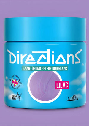 Ein lebendiger blauer zylinderförmiger lilac directions 100ml haartönung mit sanftem pastelllila und wolkenetikett